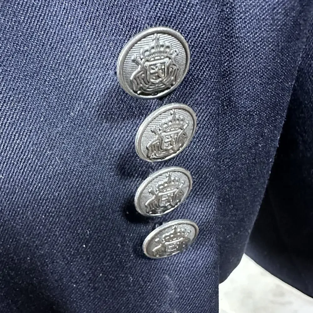 Michael Kors 42L Black Wool 70 poly 30 Blazer Antique silver buttons Excellent